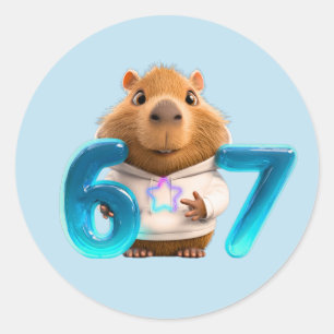 67 Capy – Adesivo Redondo de Capivara Fofa Azul Cl