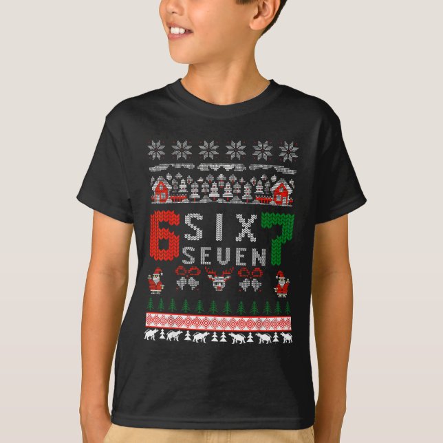 67 Meme Six Seven Natal Suéter Feio Para Crianças  (Frente)