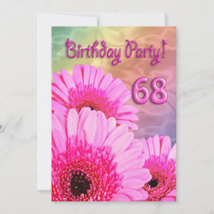 68º Convite de aniversário com flores rosa