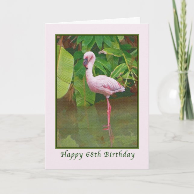68.º Cartão de aniversário com Flamingo Rosa (Frente)