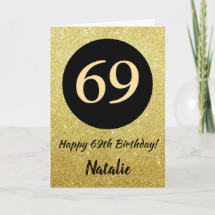 69º aniversário feliz Cartão preto e Dourado