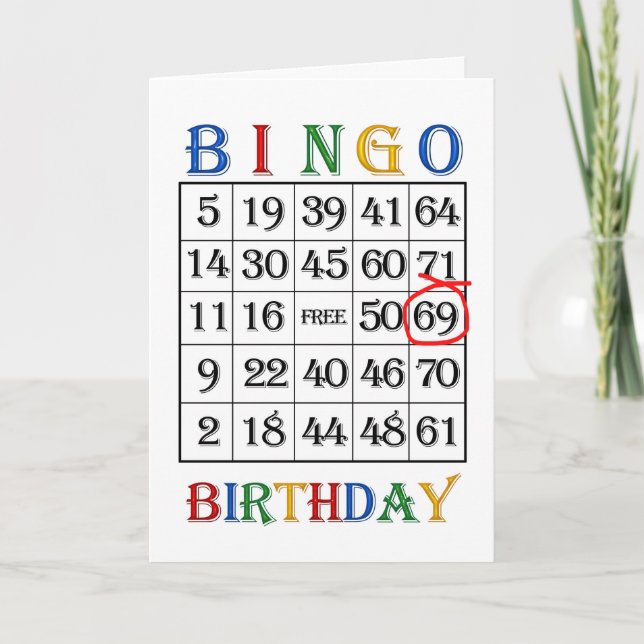 69.o Cartão Bingo de Aniversário (Frente)