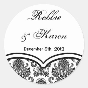 6 - 3" Favor Adesivos Pretos Damasco Branco Lace P