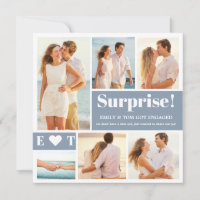 6 Anúncio de Noivado com Colagem de Fotos em Azul 