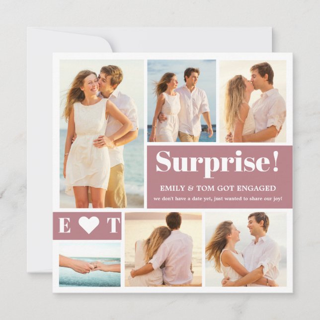 6 Anúncio de Noivado com Colagem de Fotos em Rosa  (Frente)