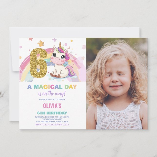 6 Birthday Unicorn Birthday - Foto dos Convites de (Frente)