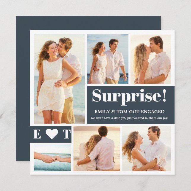 6 Cinza Escura de Foto Anúncio de Noivado (Frente/Verso)