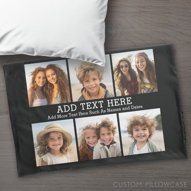 6 Colagem de Fotos 2 Linhas de Texto — CAN Editar  (Custom Pillowcase)