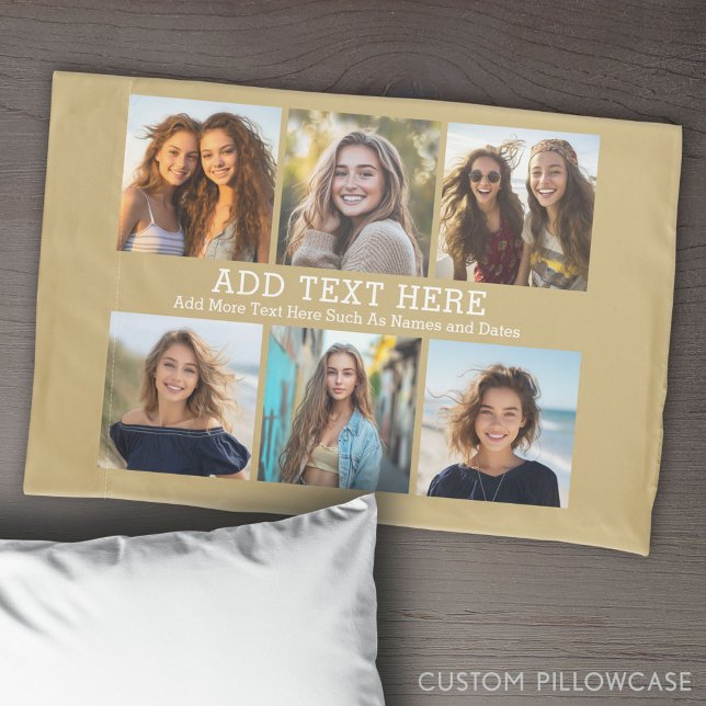 6 Colagem de Fotos 2 Linhas de Texto — Pastel Dour (Create Your Own Photo Collage Pillowcase)
