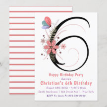 6 de Borboleta Floral Convites de Aniversário
