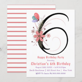 6 de Borboleta Floral Convites de Aniversário