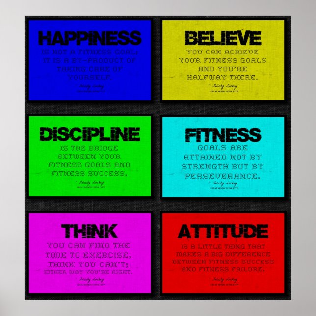 6 Fitness Quotes Poster in Brights (Frente)