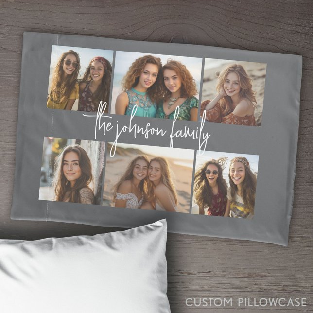 6 Grade de Colagem de Fotos - Texto Personalizado  (Create Your Own Photo Collage Pillowcase)