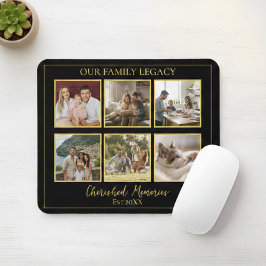 6 Photo Collage Minimalist Black Gold Mouse Pad