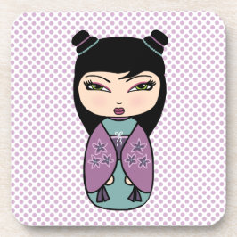 6 porta-copos Kokeshi Doll com costas de cortiça -