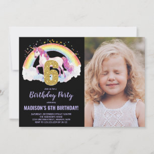 6 Rainbow Unicorn - Foto de Convites de Aniversári