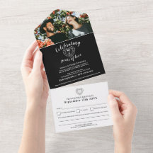 7º aniversário de casamento de ônix preto RSVP fot