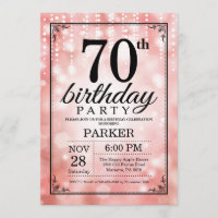 70 Aniversário com Lanterna Rosa de Convite