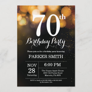 70 Aniversário Convite Dourado Glitter