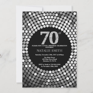 70 Aniversário do Convite Preto e Silver