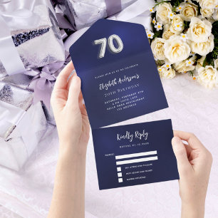 70 Aniversário marinho azul rsvp prata