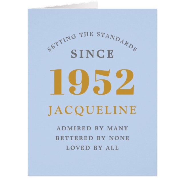 70 Aniversário Nome 1952 Cartão Azul Elegante (Frente)