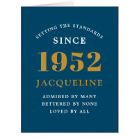 70 Aniversário Nome 1952 Cartão Elegante Azul Dour