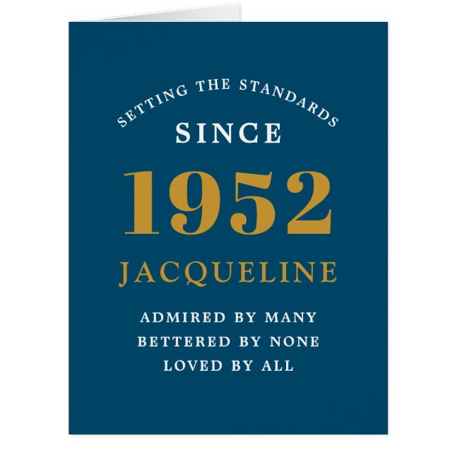 70 Aniversário Nome 1952 Cartão Elegante Azul Dour (Frente)