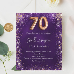 70 Aniversário rosa de ouro roxo convite