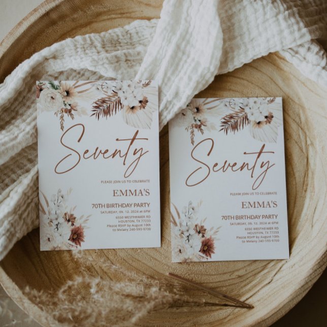 70 Birthday Convite Boho Pampas (Criador carregado)