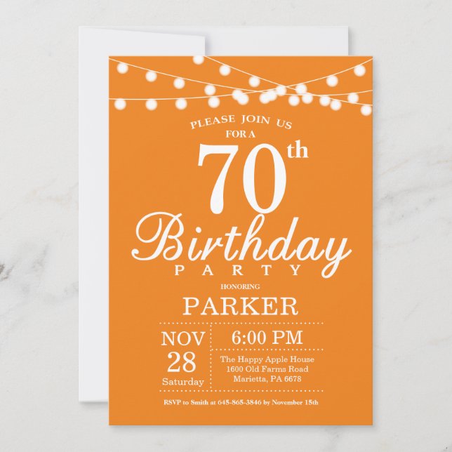 70 Birthday - Convite Laranja (Frente)