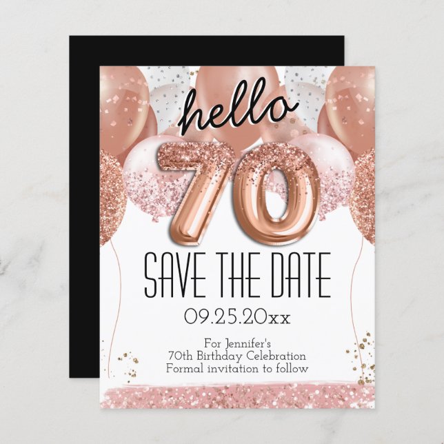 70 Birthday Pink Glitter Salvar a Data (Frente/Verso)