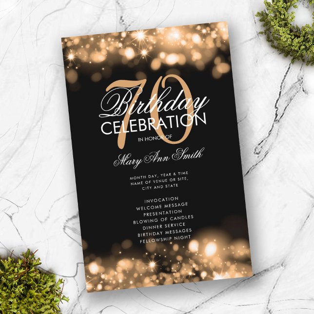 70 Birthday Programa Glam Luzes Douradas com Menu (Criador carregado)