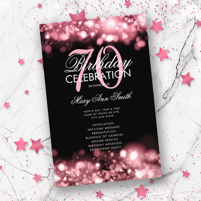 70 Birthday Programa Luzes Rosa do Menu Dourado (Criador carregado)