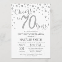 70 Birthday Silver Glitter Diamond Convite