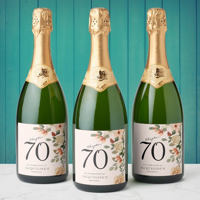 70 Birthday Vintage Floral (70th Birthday Vintage Floral Sparkling Wine Label.
Make any sparkling wine bottle special.)