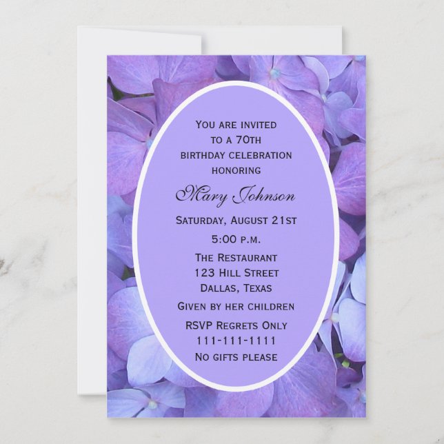 70 Convite de aniversário Hydrangea (Frente)