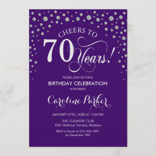 70 Convite de aniversário - Prata Roxo