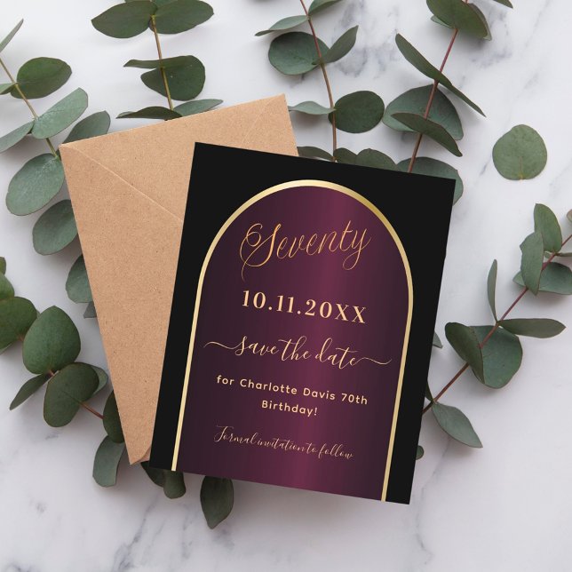 70 de aniversário de burgundy preto salve o cartão (Criador carregado)