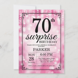 70 de Surpresa - Bolha Rosa de Convite de Anivers