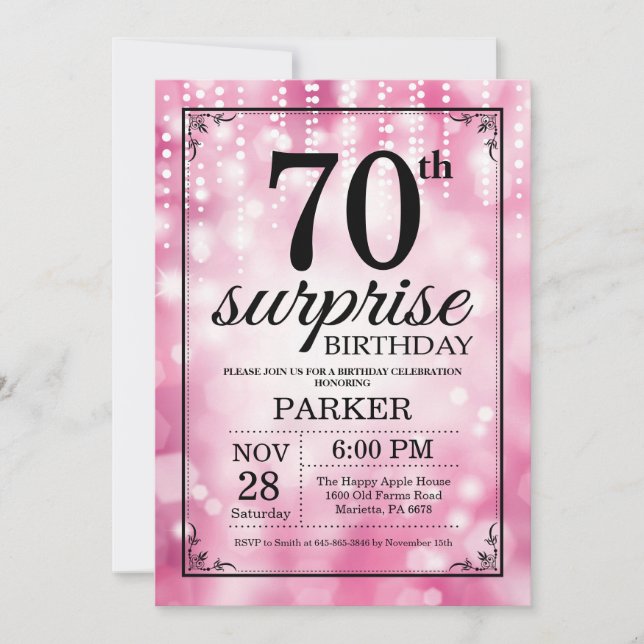 70 de Surpresa - Bolha Rosa de Convite de Aniversá (Frente)