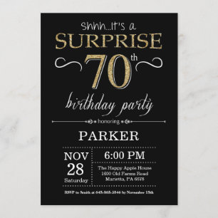 70 de Surpresa - Convite de Aniversário Preto e D