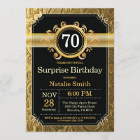 70 de Surpresa - Convite de Aniversário Preto e Do