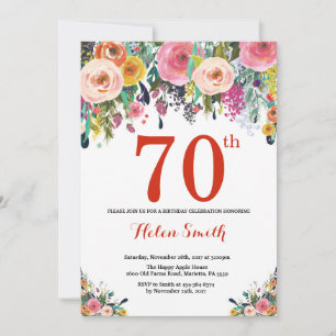 70 Floral Aniversário Convite Vermelho