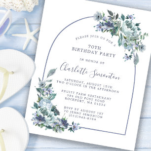 70 Floral Azul Dusty Convite de Aniversário
