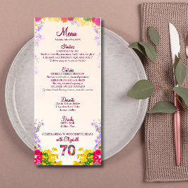 70 Floral Birthday Menu Card elegante 70 anos