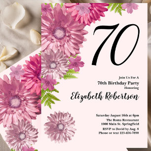 70 Floral Rosa Convite de Aniversário