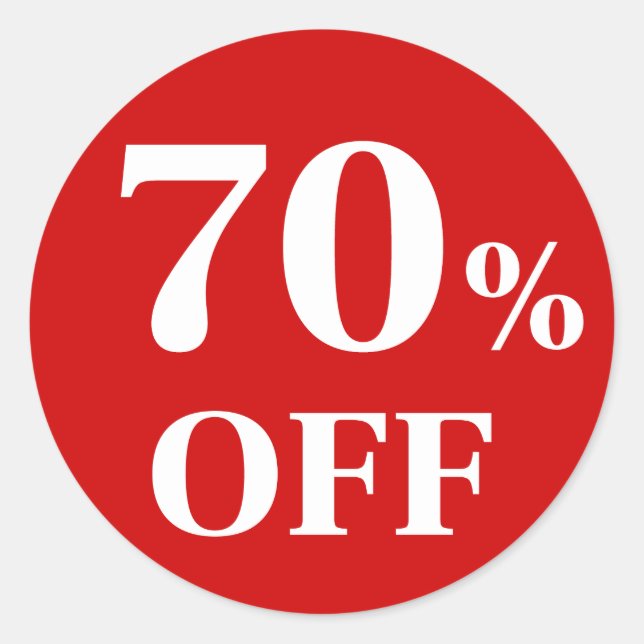 70% OFF Adesivo Redondo Clássico de Fundo Vermelho (Frente)