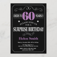 70 Surpresa Convite de Aniversário Roxo e Preto