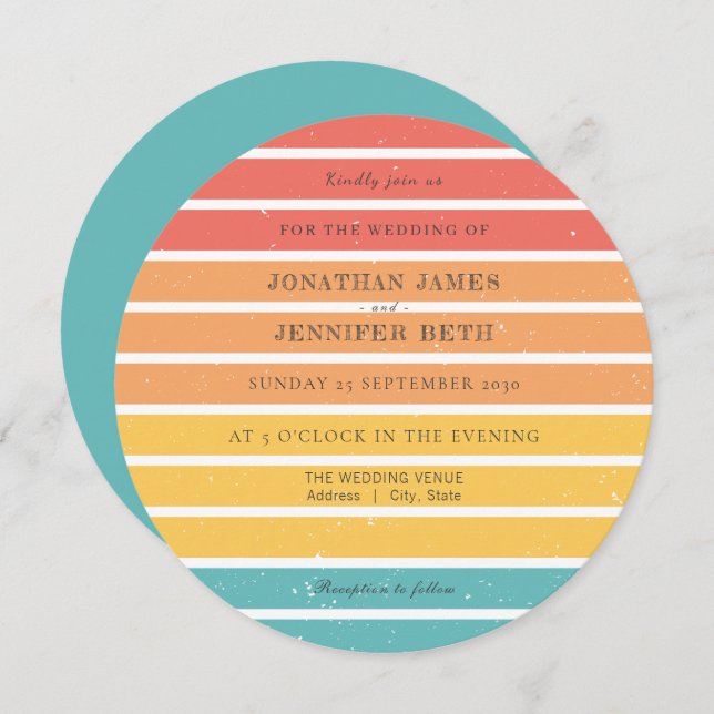 70s Retro Orange Red Teal Wedding Invitation (Frente/Verso)